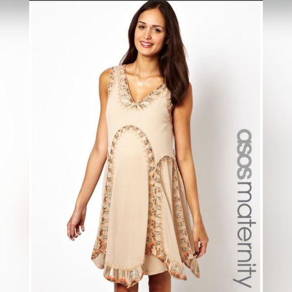Women's Natural Asos Maternity Flapper Dress with Embellishment Size US 4 - Picture 1 of 7